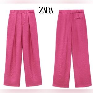 Zara pink wide leg high-rise menswear trouser dress pants Sz M front pleat dart